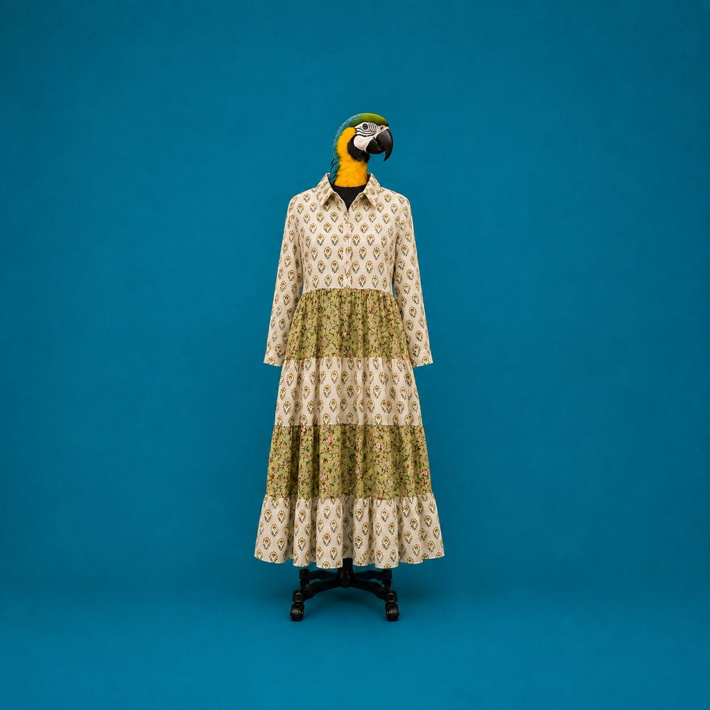 Olive Block Print Tiered Maxi Dress