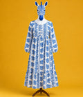 Blue Block Print Midi Dress