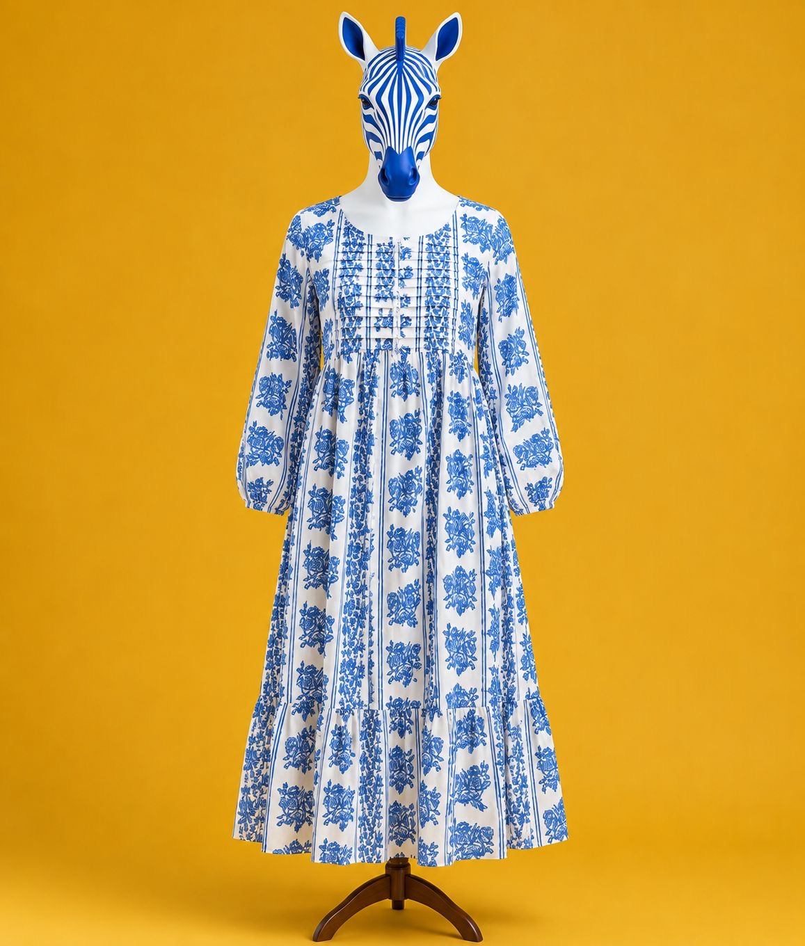 Blue Block Print Midi Dress