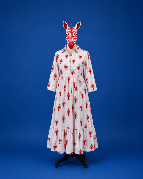 Coral Lobster Print Maxi Dress