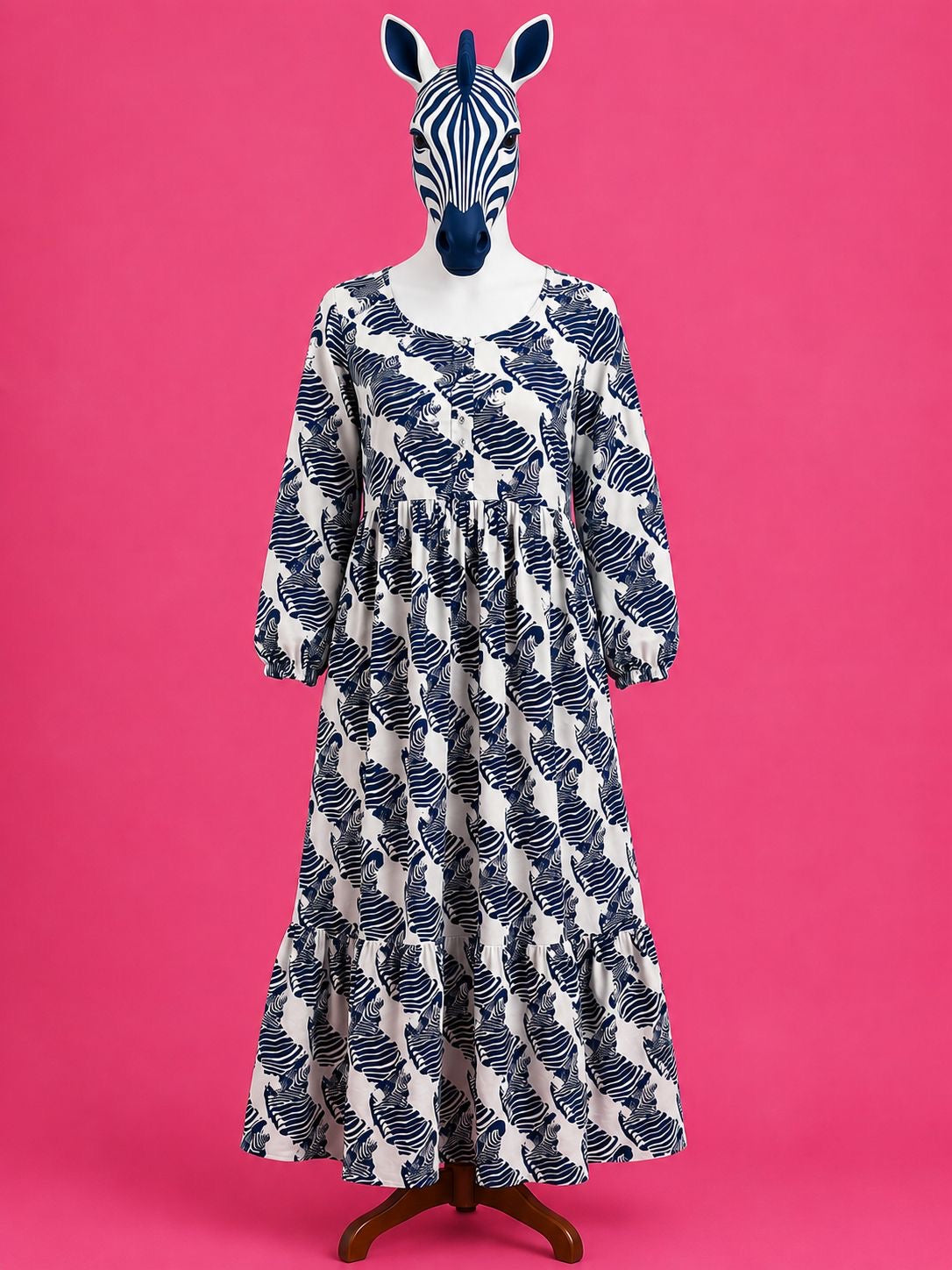 Navy Block Print Midi Dress
