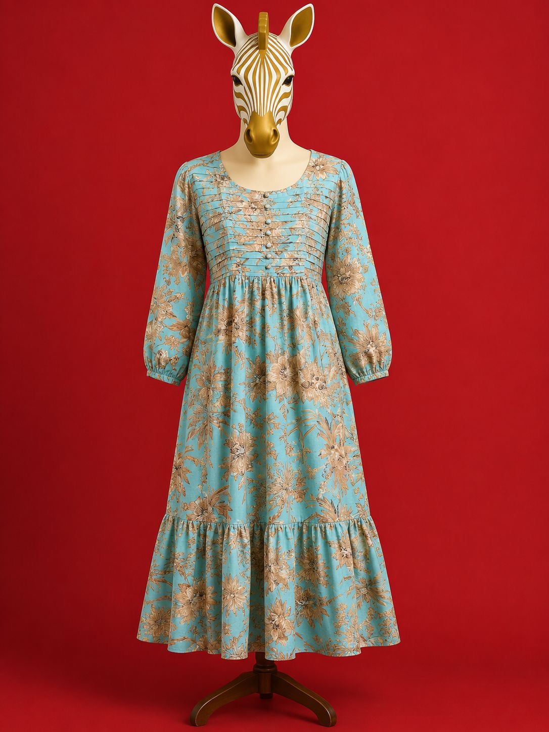 Teal Bloom Tiered Midi Dress