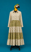 Olive Block Print Tiered Maxi Dress